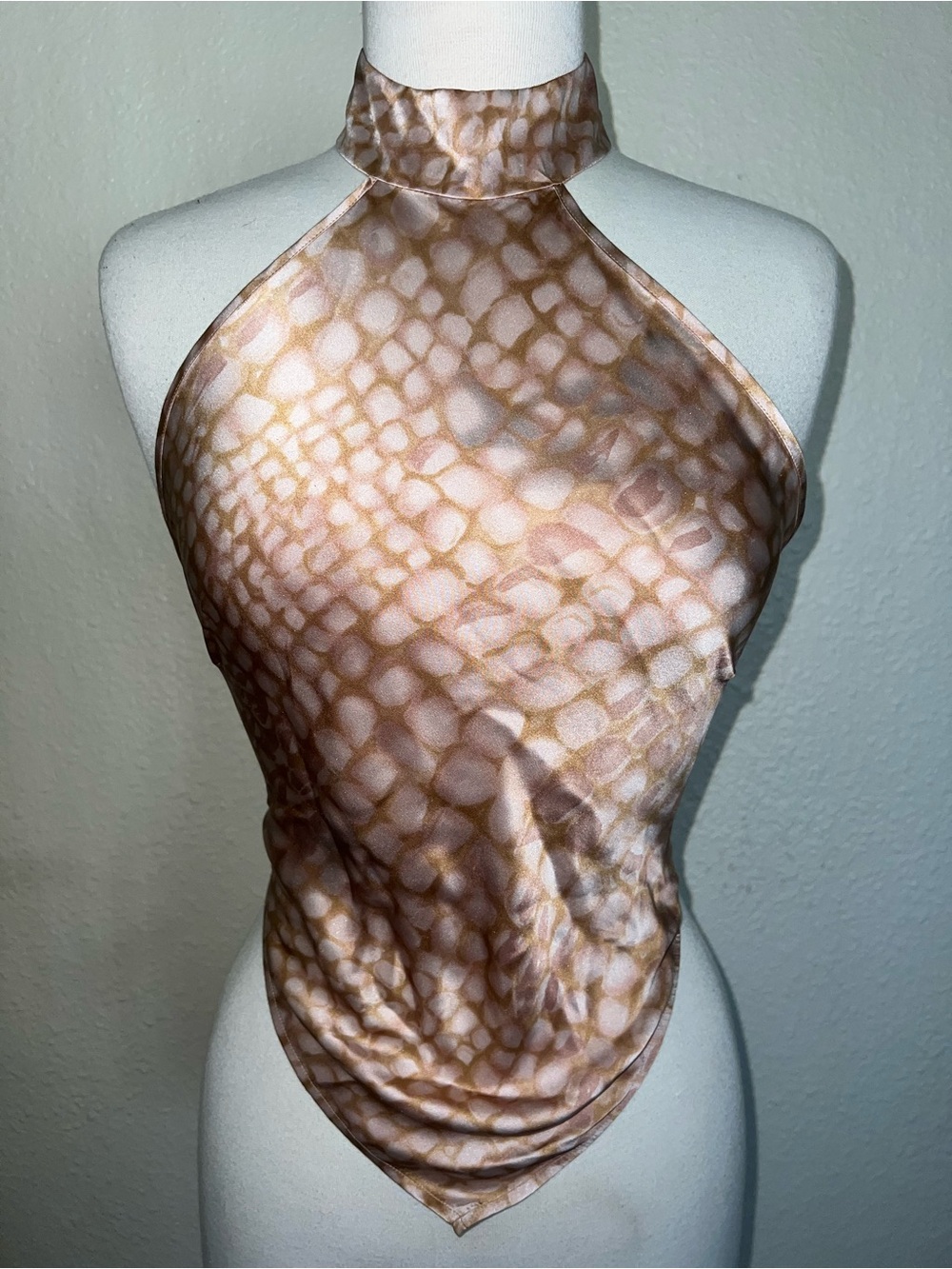 Victoria's Secret Brown Reptile-Print Silk Halter Top - Picture 2 of 10